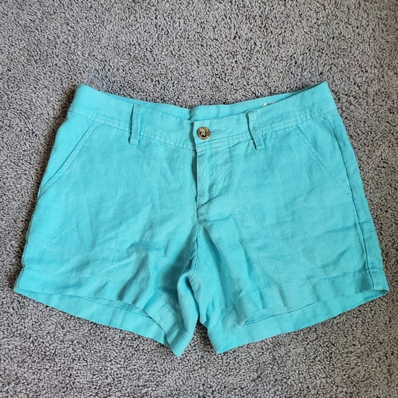 Lilly Pulitzer Aqua Blue Women's 100% Linen Calla Shorts Size 4 - Picture 1 of 12